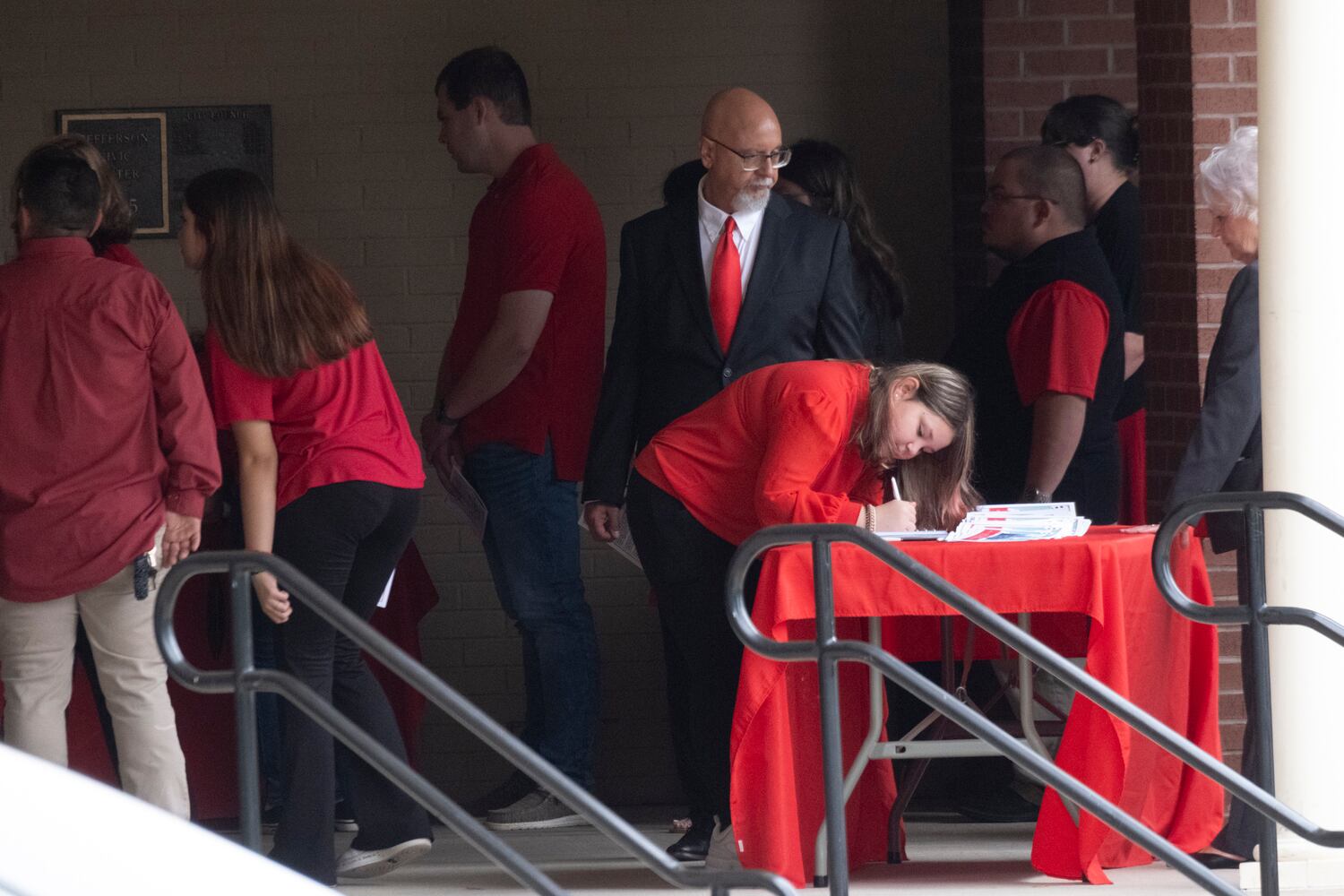 People arrive for the funeral of Apalachee High School shooting victim Mason Alexander Schermerhorn in Jefferson on Saturday, Sept. 14, 2024.   Ben Gray for the Atlanta Journal-Constitution