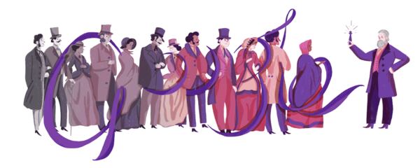 Google doodle of Sir William Henry Perkin’s 180th birthday, illustrated by Sonny Ross.