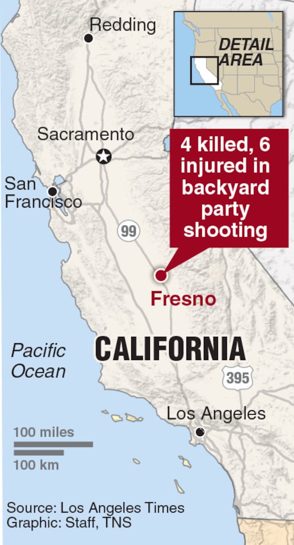 Locator map of the shootings in Fresno, Calif.