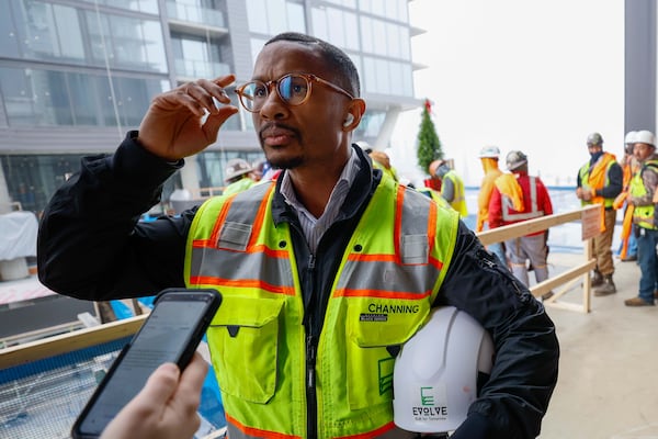 Channing Baker spoke to an AJC reporter on Wednesday about of Evolve Construction's involvement with the Centennial Yards project in downtown Atlanta. Miguel Martinez/AJC