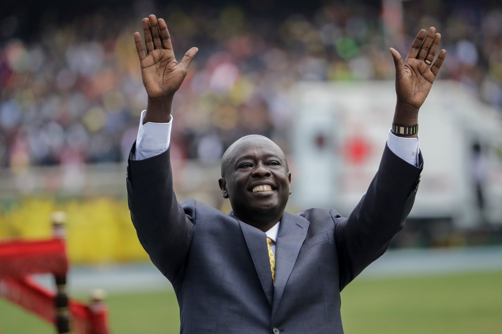 FILE - Kenya's Deputy President Rigathi Gachagua gestures to the crowd at the swearing-in ceremony for Kenya's new president William Ruto, at Kasarani stadium in Nairobi, Kenya Tuesday, Sept. 13, 2022. (AP Photo/Brian Inganga, File)