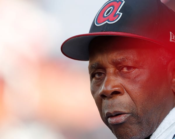 Former Atlanta Braves outfielder Ralph Garr  in the dugout during a spring training game against the Tampa Bay Rays in 2019 in North Port, Fla. (John Bazemore/AP)