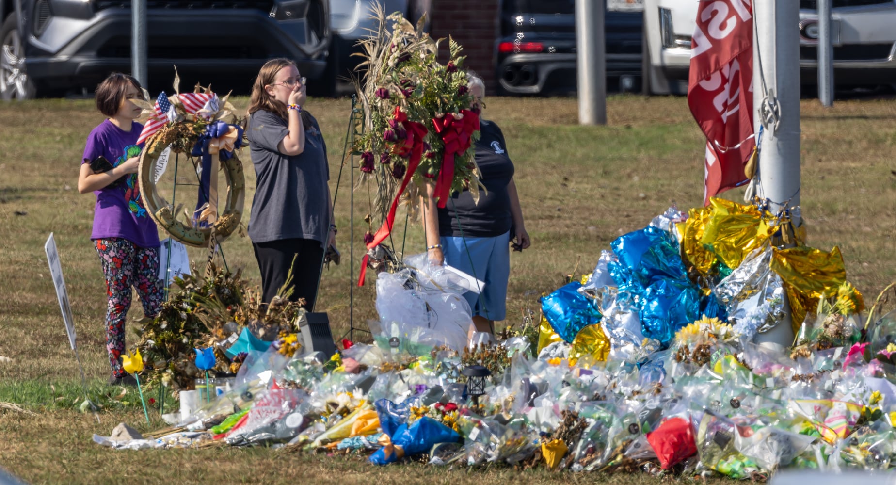 Apalachee High School students returned to the Barrow County campus for the first time Monday, Sept. 23, 2024 after police say a 14-year-old student shot and killed four people at the school on Sept. 4. Barrow County Sheriff Jud Smith called the return “a huge step for us healing” in a briefing with reporters ahead of an open house for students. (John Spink/AJC)