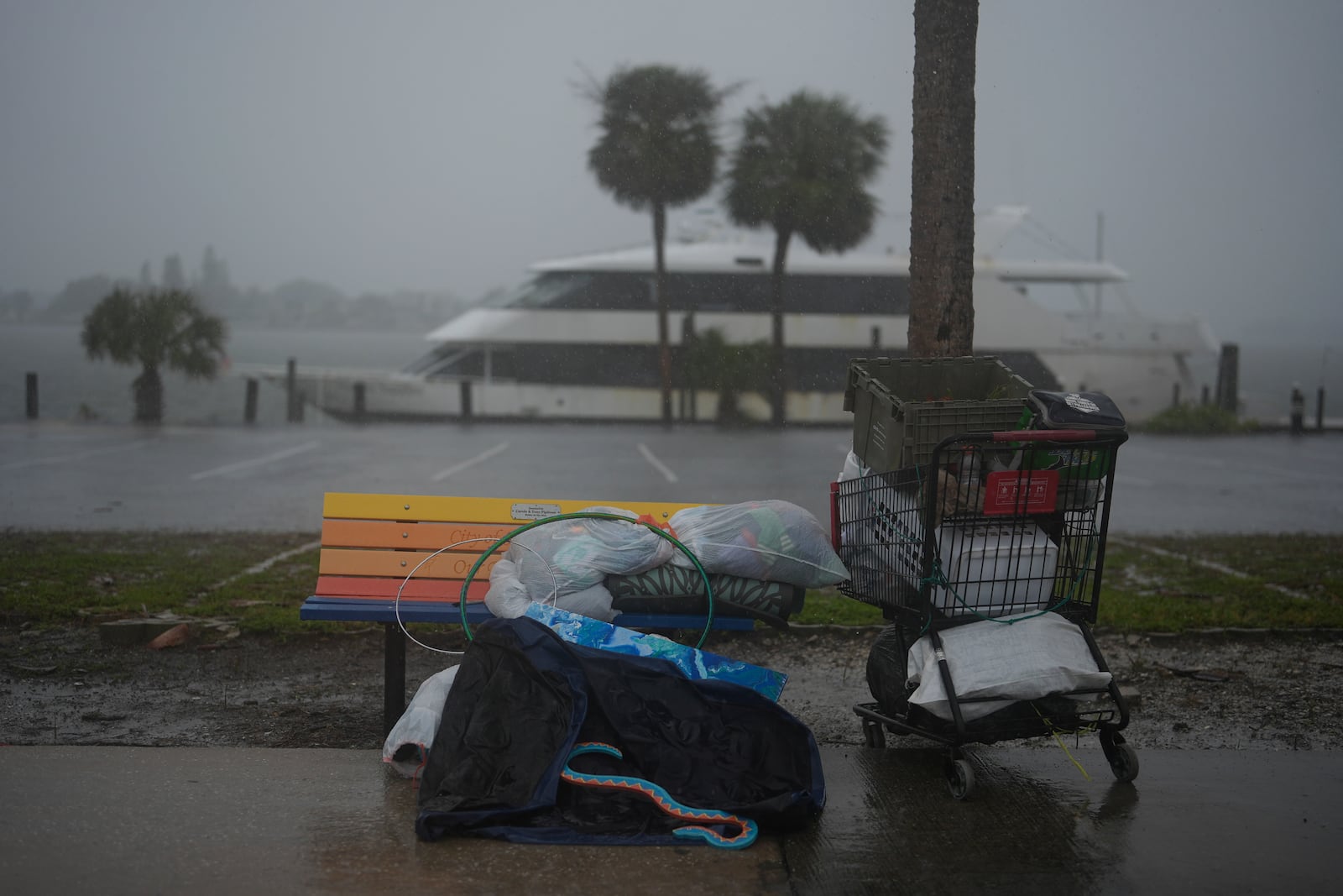 Personal items sit abandoned on the side of a road on Deadman Key, ahead of the arrival of Hurricane Milton, in South Pasadena, Fla., Wednesday, Oct. 9, 2024. (AP Photo/Rebecca Blackwell)