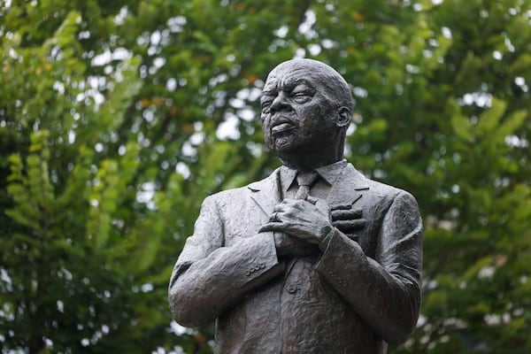 The John Lewis statue is shown at Decatur Square, Thursday, Sept. 12, 2024, in Decatur, Ga. (Jason Getz / AJC)

