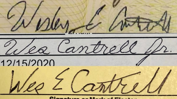 State Rep. Wes Cantrell, a Republican from Woodstock, altered his signature on his absentee ballot application form and on his absentee ballot envelope to show that he could receive a ballot anyway.