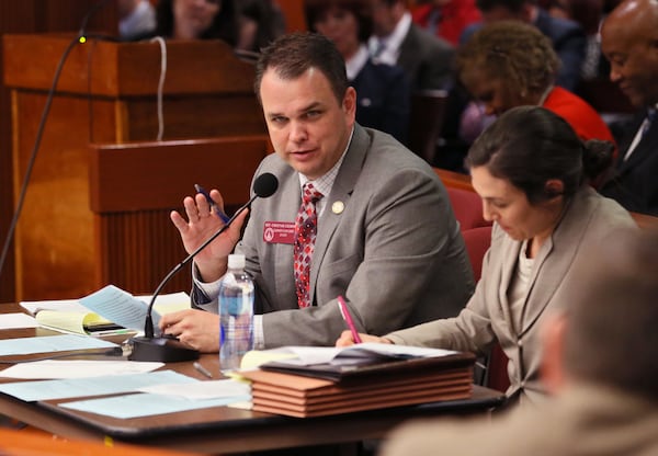 March 18, 2015 - Atlanta - Rep. Christian Coomer, R - Cartersville, answers questions before the Georgia House of Representatives Education Committee as they take up the governor’s plan to take over failing schools. BOB ANDRES / BANDRES@AJC.COM