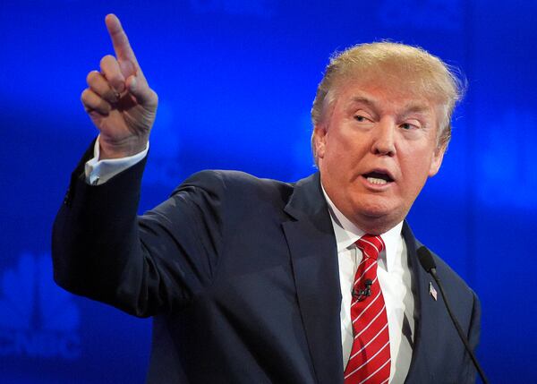 Donald Trump speaks during the CNBC Republican presidential debate at the University of Colorado, Wednesday, Oct. 28, 2015, in Boulder, Colo. (AP Photo/Mark J. Terrill)