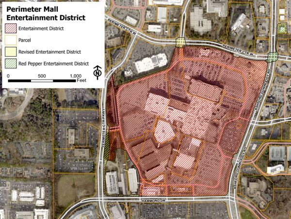 This is a map of the Perimeter Mall Entertainment District.