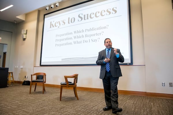 Mitch Leff, president of Leff & Associates, teaches executives how to speak with the media. (Chad Osburn/University of Georgia Marketing)