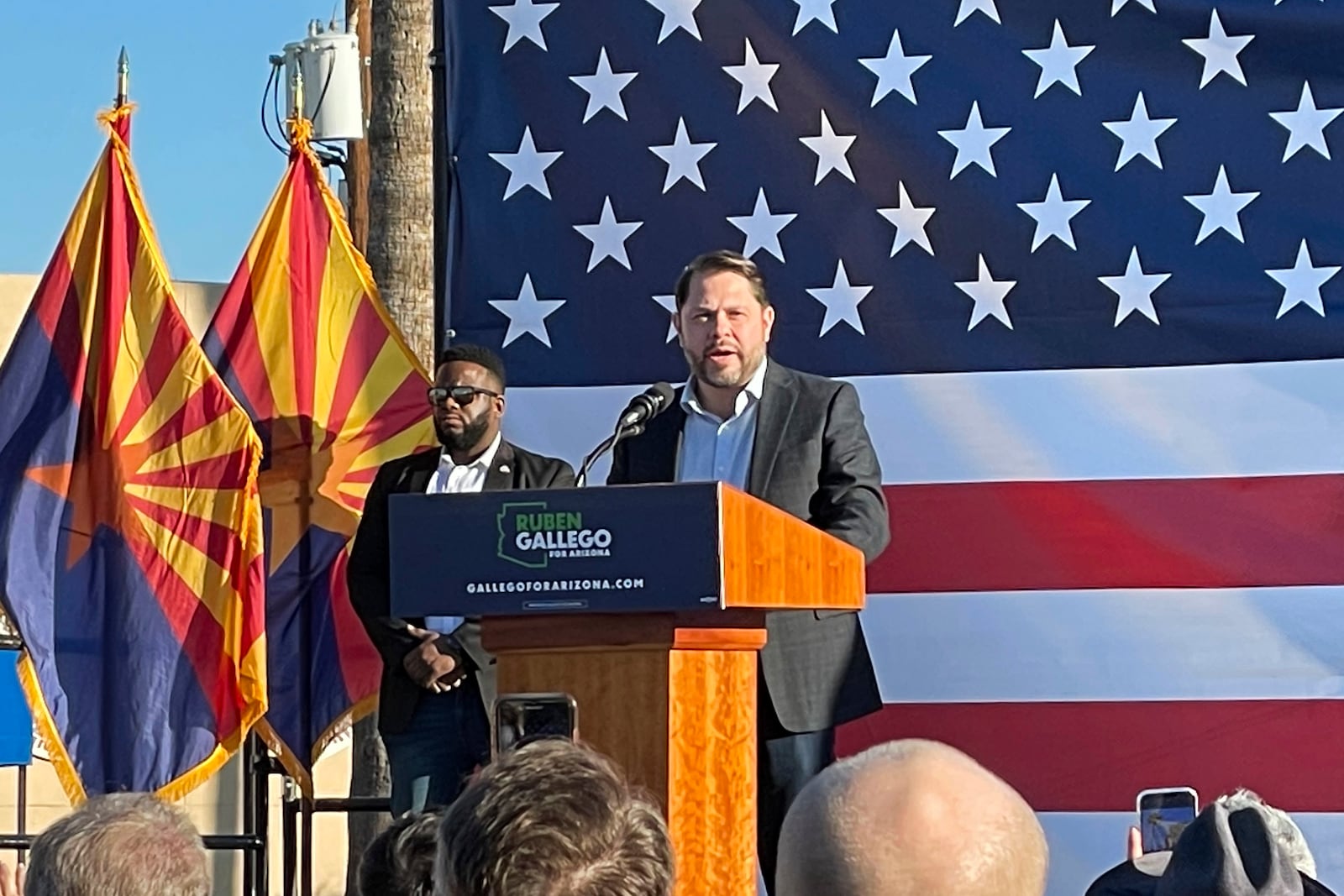 FILE - Democrat Ruben Gallego speaks to supporters at one of the first events of his 2024 Senate campaign in Phoenix, Jan. 28, 2023. (AP Photo/Jonathan J. Cooper, File)