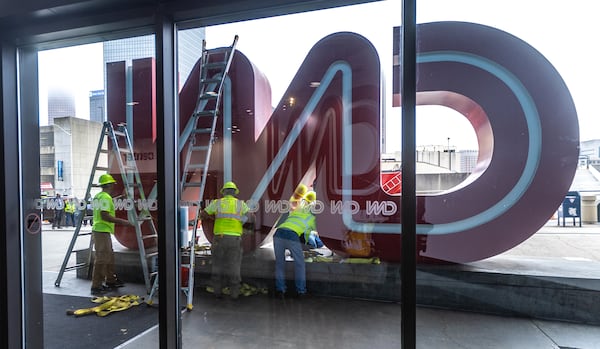 The CNN sign in front of the CNN Center along Centennial Olympic Park Drive in downtown Atlanta was dismantled and moved to Turner Broadcasting on Monday, March, 4, 2024.  (John Spink / John.Spink@ajc.com)

