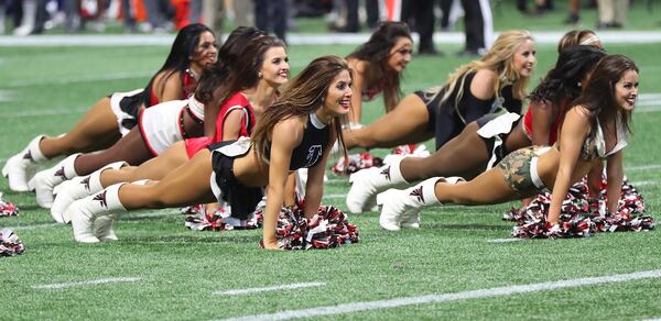  October 1, 2017 Atlanta: The Falcons cheerleaders perform during the first half against the Bills in a NFL football game on Sunday, October 1, 2017, in Atlanta. (Curtis Compton/ccompton@ajc.com)