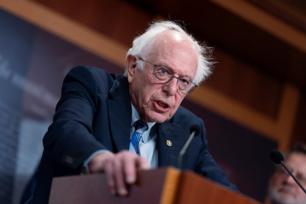 Sen. Bernie Sanders, I-Vt., and fellow Democrats criticize President Donald Trump for his plan to shut down the Education Department, during a news conference at the Capitol, in Washington, Thursday, March 6, 2025. (AP Photo/J. Scott Applewhite)