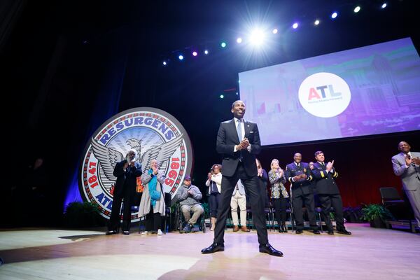 Mayor Andre Dickens, the 61st mayor of Atlanta, looks at the crow after he delivered the 2024 State of the City Business Address on Monday, March 25, 2024, at the Woodruff Arts Center in Atlanta. Miguel Martinez /miguel.martinezjimenez@ajc.com