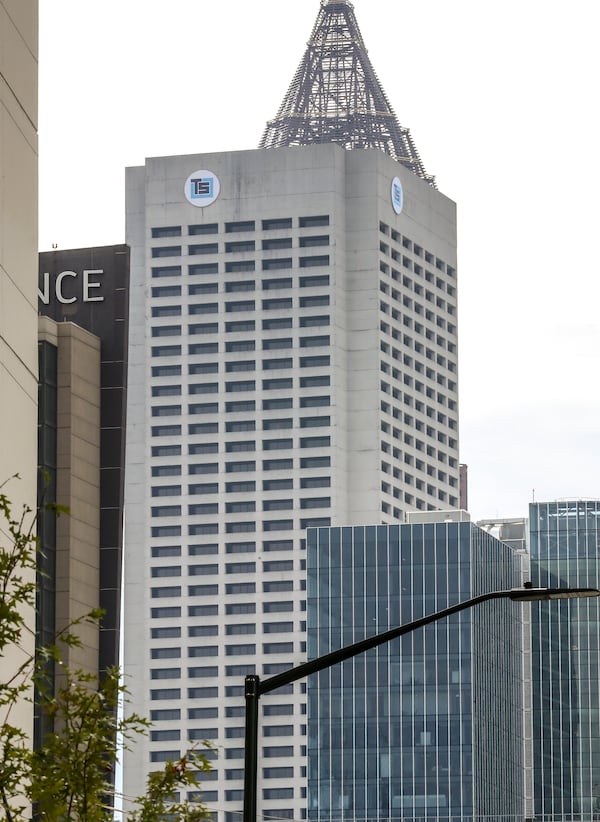 October 16, 2020 Atlanta: A Tower Square signature logo now sits a top what was the old AT&T building at 675 West Peachtree Street in midtown Atlanta. (John Spink / John.Spink@ajc.com)
