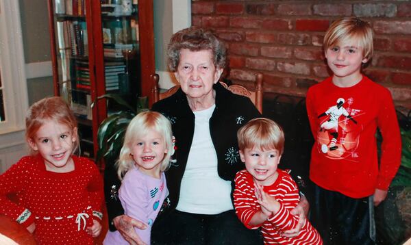 Family photo of  Lucile McMichael Brown with her great grand children. Gail Walker's mother was a resident of an assisted living home in Macon. Her mother was Lucile McMichael Brown. She was 92 when she died in 2015. Her mother apparently got up in the night and somehow went out a back door that was supposed to have an alarm on it to alert staff. But no one noticed that Mrs. Brown went out the door, fell down a hill and died. She was found outside early the next morning after staff noticed she was not in her room. (Family photo)