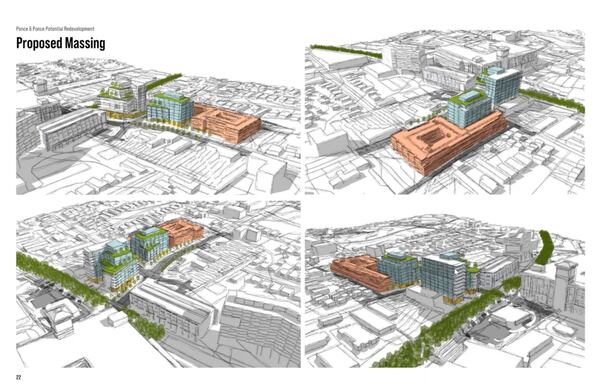 These are some preliminary renderings of the Ponce & Ponce development in Virginia-Highland. The involved properties are under contract with Portman Holdings, the developer, but the project is still in its early design phases.