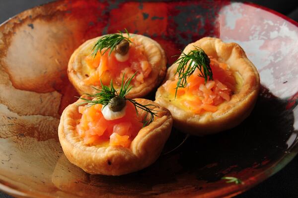 Tyler Lemen’s smoked salmon tartlets were tweaked from a recipe he found in “The Complete Irish Pub” cookbook. CONTRIBUTED BY TODD HULL