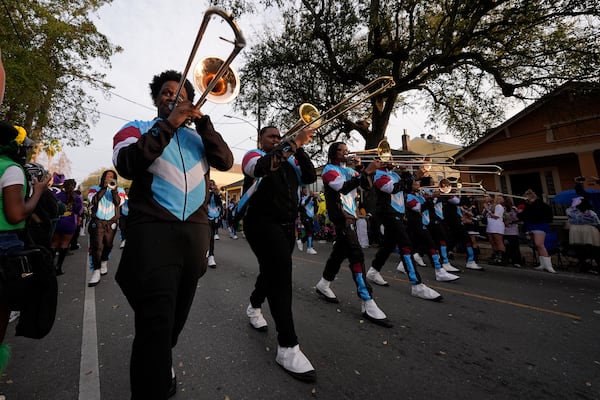 Members of the Talladega College band perform during the Zulu parade on Mardi Gras Day, Tuesday, March 4, 2025 in New Orleans. (AP Photo/Gerald Herbert)