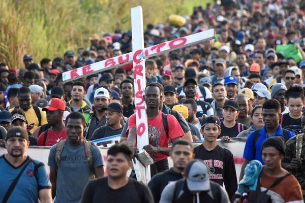 FILE - A migrant caravan departs from Tapachula, Mexico, Dec. 24, 2023, on their journey north through Mexico seeking entry into the United States. (AP Photo/Edgar H. Clemente, File)