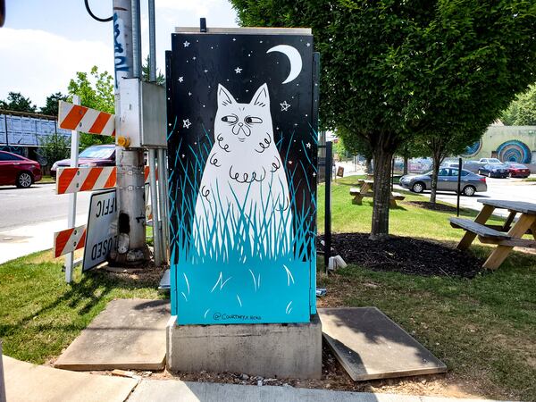 A mural by Catherine Hicks adorns a utility box in Candler Park. (Photo by streetartmap.org)