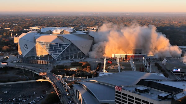 Explosives bring down the Georgia Dome Monday, Nov. 20, 2017, in Atlanta.