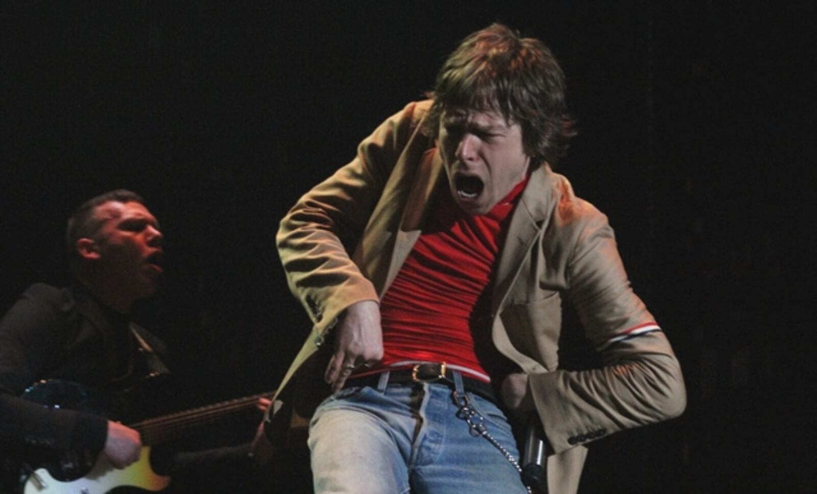 Cage the Elephant frontman Matt Schultz did his usual rubber-faced routine during the band's headlining set at Shaky Knees. Photo: Melissa Ruggieri/Atlanta Journal-Constitution