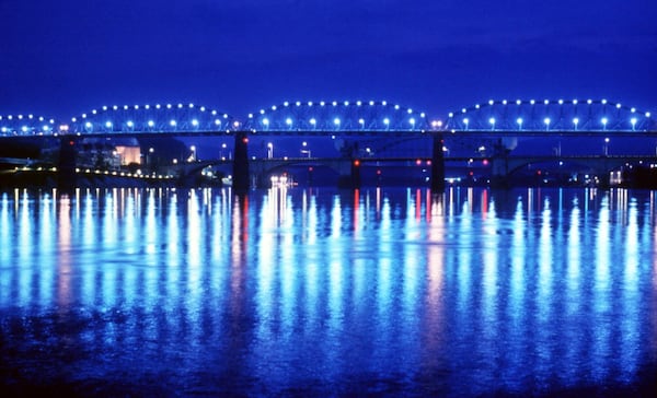 "The Walnut Street Bridge is one of the longest pedestrian bridges in the world and it lights up at night during the holidays." 
Courtesy of Chattanooga Tourism Co.