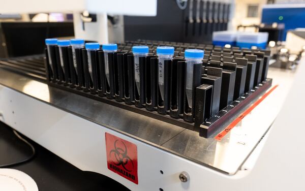 One of several machines in the Genomix Laboratories molecular diagnostic lab in Peachtree Corners that could be used to run as many as 5,000 coronavirus tests per day. (photo: Ben@BenGray.com for The Atlanta Journal-Constitution)