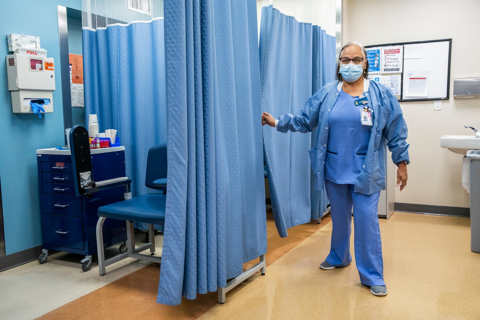 FILE - A nurse works at the El Nuevo San Juan Health Center at the Bronx borough in New York on Jan. 11, 2024. (AP Photo/Eduardo Munoz Alvarez, File)