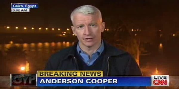 Anderson Cooper during his Katrina coverage a decade ago. CREDIT: CNN