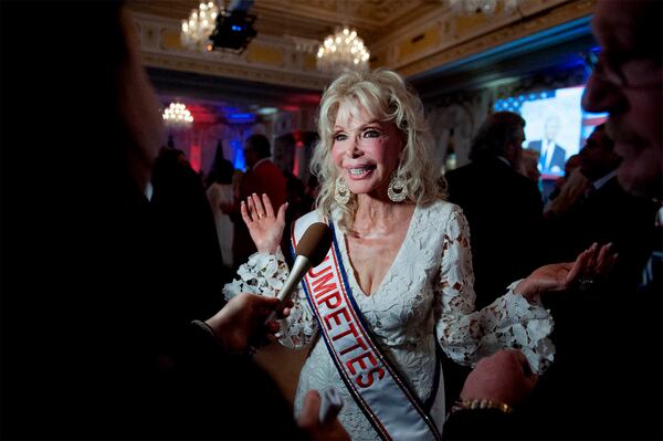 Trumpettes USA founder Toni Holt Kramer talk to members of the media during A Red, White and Blue Celebration honoring the first anniversary of Donald Trump's inauguration at Mar-a-Lago Club January 18, 2018 in Palm Beach . (Meghan McCarthy/ The Palm Beach Post)