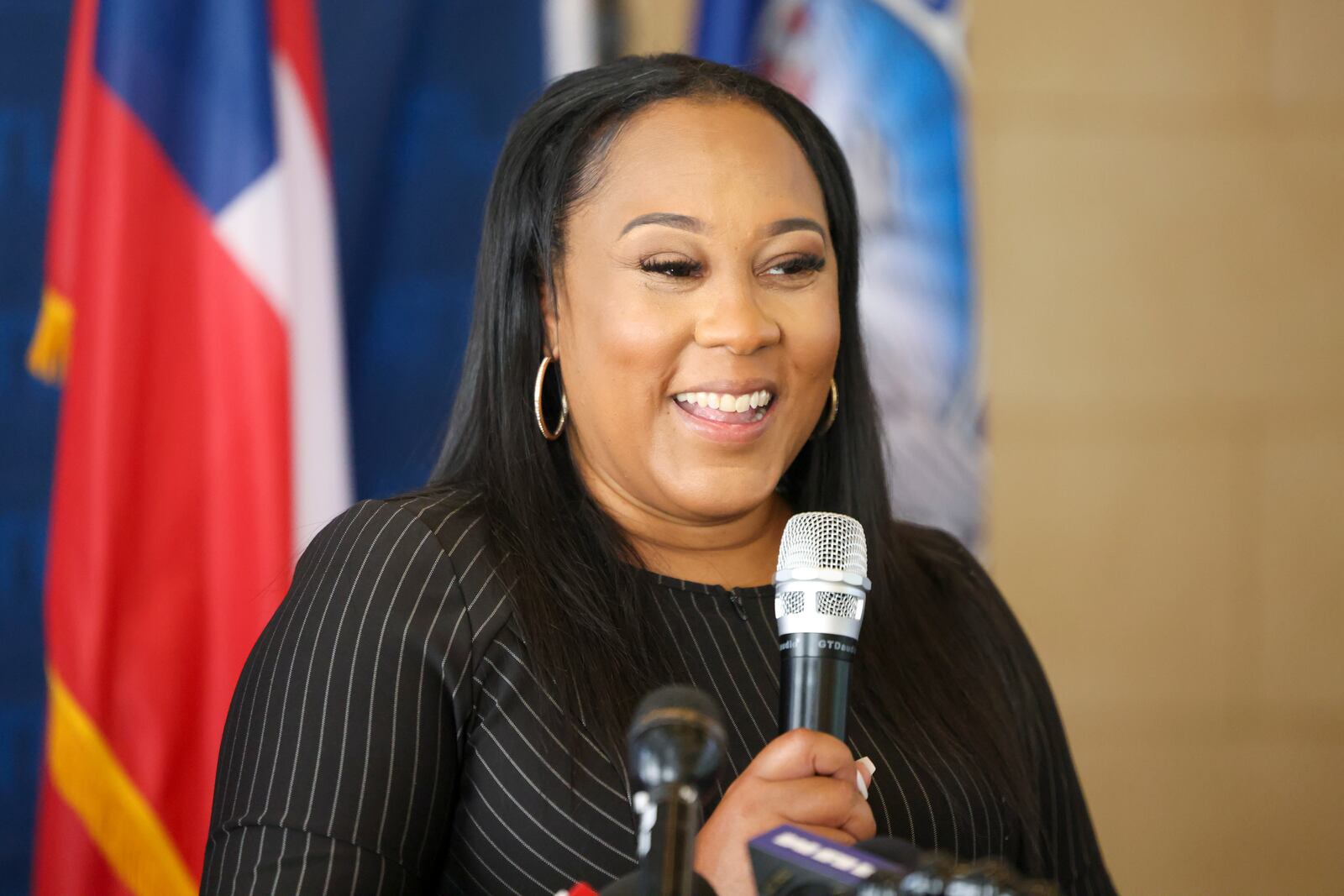 Fulton County District Attorney Fani Willis speaks during a Court Watch event at Atlanta City Hall, Tuesday, May 2, 2023, in Atlanta. (Jason Getz / Jason.Getz@ajc.com)