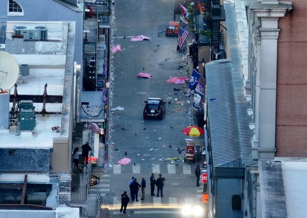 An aerial view of Bourbon Street in New Orleans after Wednesday morning's deadly vehicle attack. 