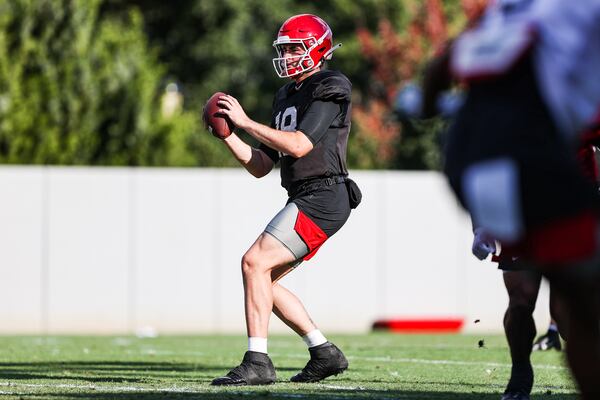 Georgia quarterback JT Daniels has neemn back to throwing footballs at his maximum velocity during the Bulldogs’ practice sessions this week on Woodruff Practice Fields in Athens. (Photo by Tony Walsh/UGA Athletics)