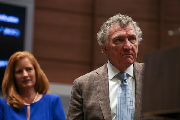 Commissioner Lee Morris listens during a meeting at the Fulton County government building in Atlanta, Georgia, on Wednesday, May 5, 2021. (Rebecca Wright for The Atlanta Journal-Constitution)