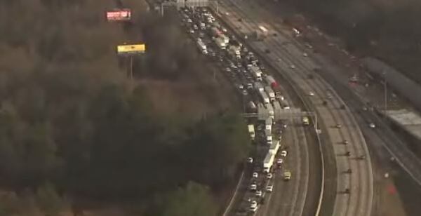 Traffic was backed up for miles on I-75 north near I-575. (Credit: Channel 2 Action News)