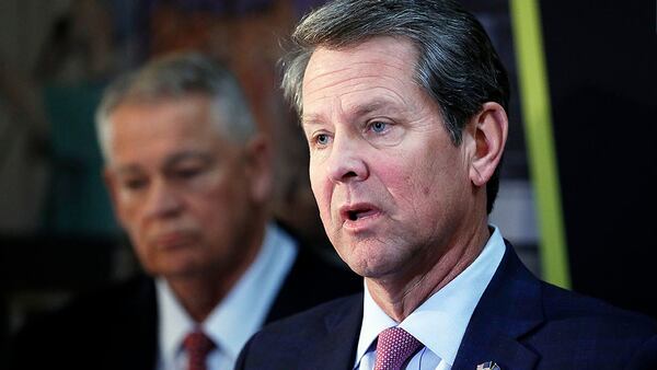 March 25, 2019 - Atlanta - Gov. Brian Kemp (right), House Speaker David Ralston, along with Lt. Gov. Geoff Duncan (not in photo) held a press conference after the passage of SB 106, the "Patient's First" bill. Monday was the 36th legislative day of the 2019 Georgia general assembly. Bob Andres / bandres@ajc.com