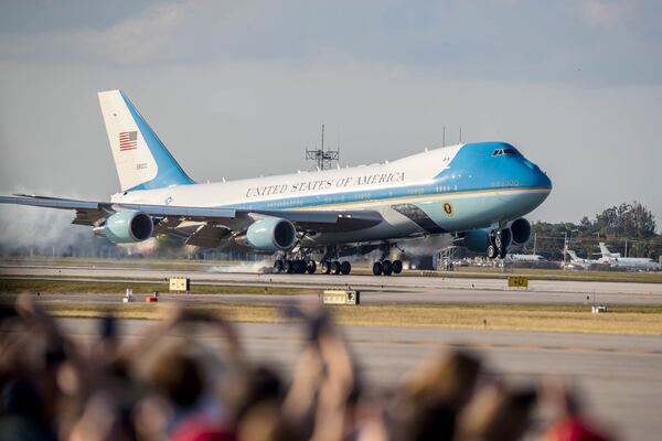 President Trump aboard Air Force One touches down at Palm Beach International Airport in West Palm Beach.