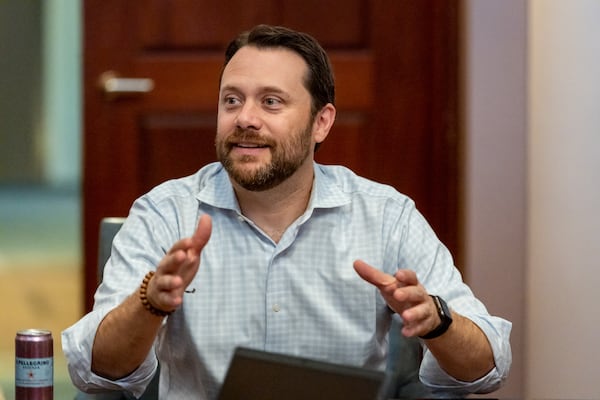 Jason Carter talks to a reporter at the Carter Center Wednesday, Sep 07, 2022. Steve Schaefer/steve.schaefer@ajc.com)