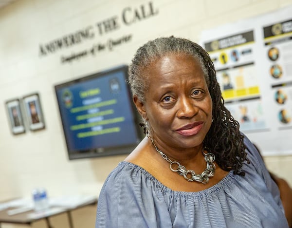 Councilwoman Joyce Sheperd finishes touring the Atlanta Police Training Academy, housed in a former elementary school Thursday, June 17, 2021. (Jenni Girtman for The Atlanta Journal-Constitution)