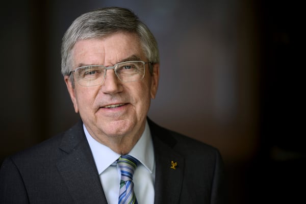 International Olympic Committee (IOC) President Thomas Bach poses for the photographer prior to an interview with the Associated Press at the Olympic House, in Lausanne, Switzerland, Wednesday, March 5, 2025. (Laurent Gillieron/Keystone via AP)