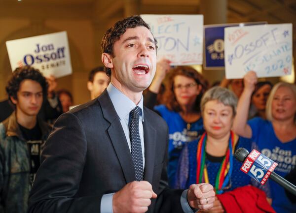 ELECTION QUALIFYING || March 4, 2020, Atlanta: Jon Ossoff speaks media and supporters after he qualified to run in the Senate race against Sen. David Perdue. (Bob Andres / robert.andres@ajc.com)