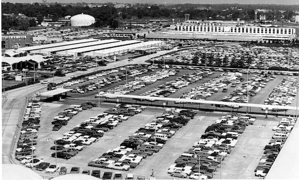 A jammed Atlanta Municipal Airport parking lot in September 1968. The airport is now the busiest in the world. (AJC file)