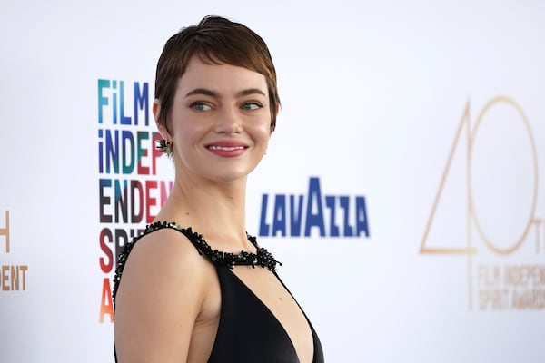 Emma Stone arrives at the Film Independent Spirit Awards on Saturday, Feb. 22, 2025, in Santa Monica, Calif. (Photo by Jordan Strauss/Invision/AP)