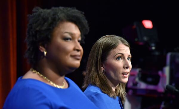 Democrats Stacey Abrams, left, and Stacey Evans clashed Tuesday night in a gubernatorial debate put on by the Atlanta Press Club in partnership with Georgia Public Broadcasting. A key subject of the debate was the state’s HOPE scholarship. HYOSUB SHIN / HSHIN@AJC.COM