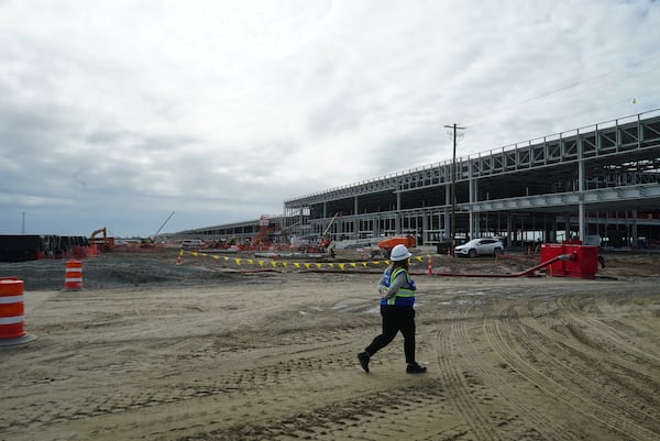 Construction progress on Hyundai Motor Group's 'Metaplant' near Savannah is shown on October 25, 2023. The $7.6 billion electric vehicle and battery plant is expected to begin production in early 2025.