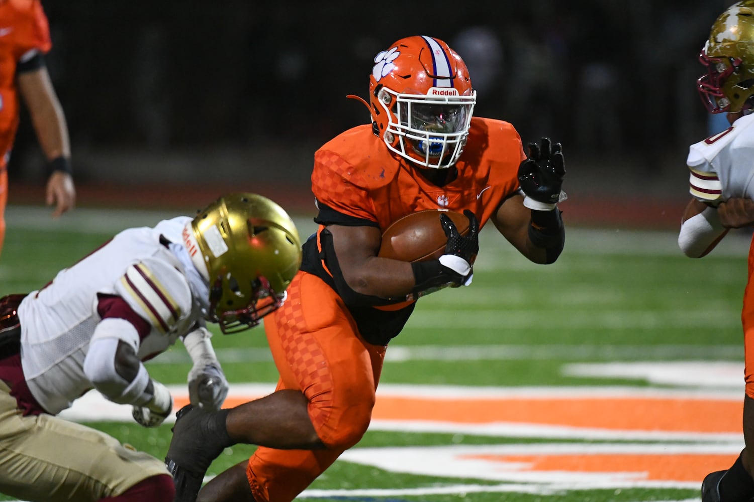 Khyair Spain, running back for Parkview, runs the ball at the Parkview vs. Brookwood High School Football game on Friday, Oct. 28, 2022, at Parkview High School in Lilburn, Georgia. (Jamie Spaar for the Atlanta Journal Constitution)