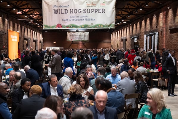 Politicians and lobbyists gather for the Wild Hog Supper to kick off the legislative session in Atlanta on Sunday, Jan. 7, 2024. (Ben Gray / Ben@BenGray.com)